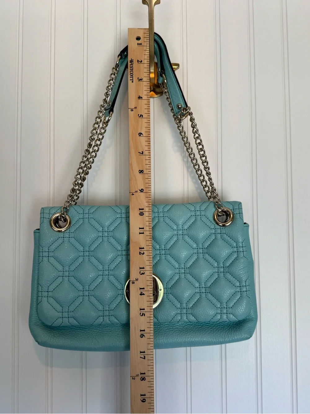Kate Spade New York Blue Pebbled Leather Quilted Chain Shoulder Bag COA